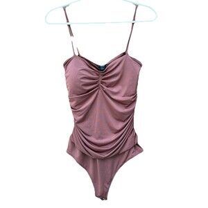 Express Body Contour Ruched Bodysuit Rust Red Size Medium Adjustable Straps